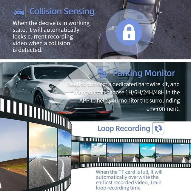 Alt view image 5 of 6 - REDTIGER F5 Dash Cam Camera APP Control Dashboard Camera Recorder and Hardwire kit1080P Full HD,Smart Dash Camera for Cars,360 Degree Rotation,APP Control,Loop