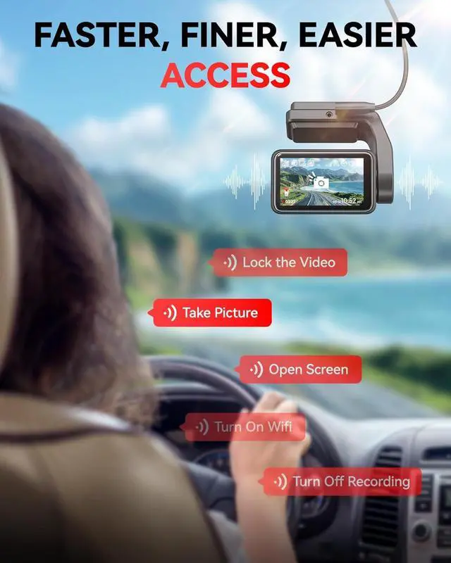 Alt view image 3 of 7 - REDTIGER 4K Dash Cam Front,2.2 inch Mini Car Camera,2160P UHD Touch Screen,Voice Control,Included 32GB Card,Night Vision,Built-in GPS,WiFi APP Control,Loop Recording