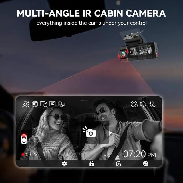 Alt view image 2 of 7 - REDTIGER A3 Dash Camera, 3 Channel, 2.5K Front + 1080P Dash Cam Front and Rear and Inside, Free 32GB Card, WiFi Car Security Camera, WDR Night Vision, 24H Parking Monitor