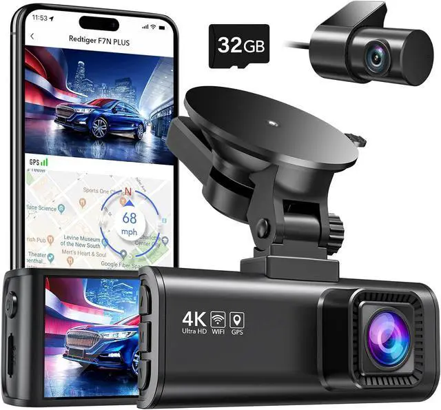 REDTIGER F7NP 4K Dash Cam Front and Rear, Sony Starvis Night Vision, GPS & Wi-Fi, 3.18" IPS Display, Parking Mode, Free 32GB Card