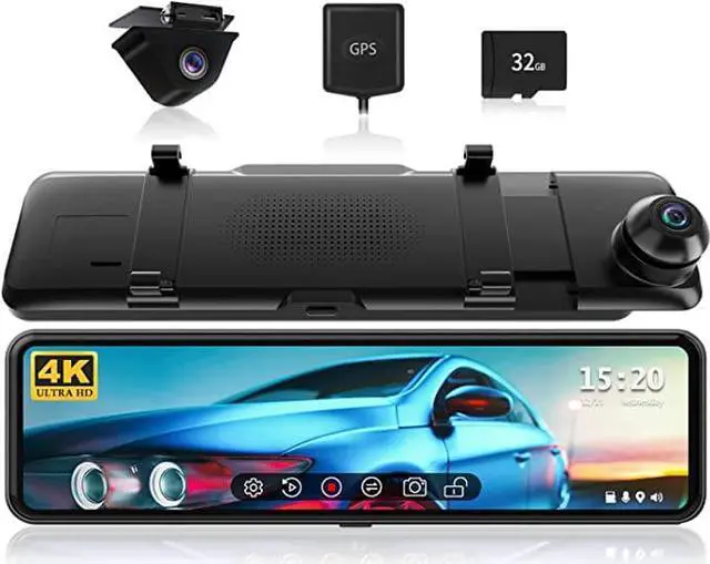 Alt view image 2 of 7 - REDTIGER Rear View Mirror Camera 11'' UHD 4K Front and 1080P Rear View Mirror Dual Cameras for Cars,GPS,Parking Monitor,Night Vision,Smart Reverse Parking Assistance,Touchscreen,Free 32 GB Card