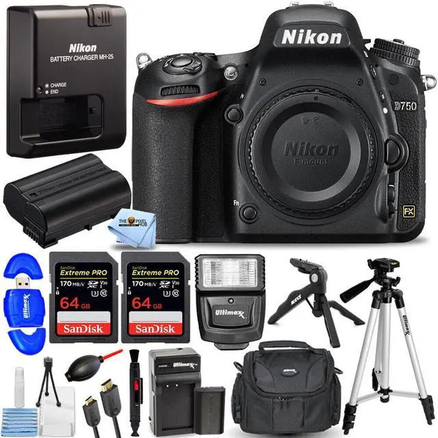 Main image of Nikon D750 DSLR Camera (Body Only, Black) 1543 + 128GB + EXT BAT + Flash Bundle