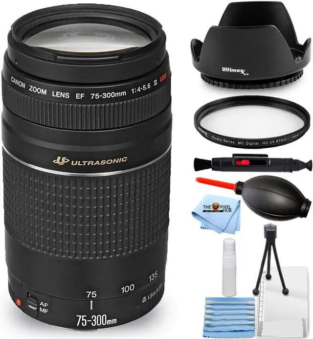Main image of Canon EF 75-300mm f/4-5.6 III Lens (Black) 6473A003 - 7PC Accessory Bundle