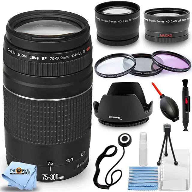 Main image of Canon EF 75-300mm f/4-5.6 III Lens (Black) + Telephoto and Wide Angle Lenses