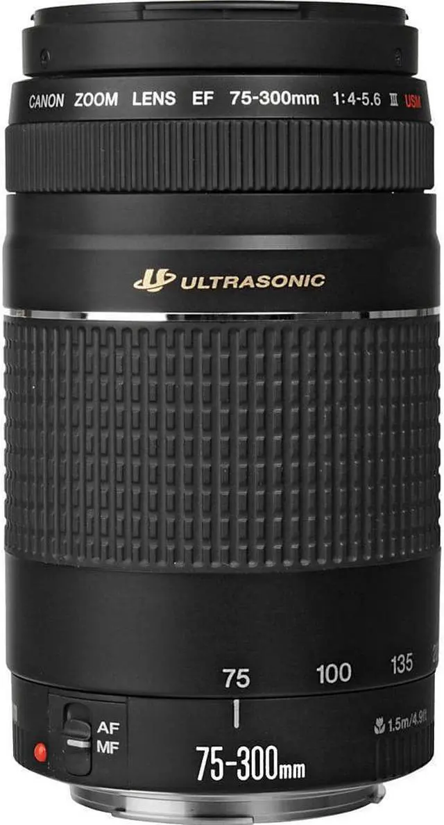 Alt view image 4 of 6 - Canon EF 75-300mm f/4-5.6 III Lens (Black) White Box - 12PC Accessory Bundle