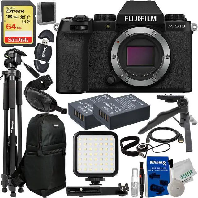 Main image of FUJIFILM X-S10 Mirrorless Camera (Body Only, Black) - 14PC Accessory Bundle