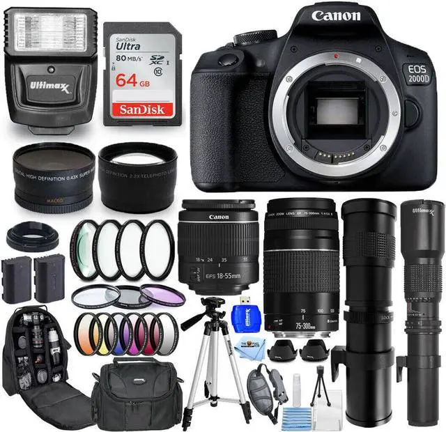 Main image of Canon EOS 2000D/Rebel T7 + 18-55mm + 75-300mm + 500mm + 420-800mm Lenses Bundle