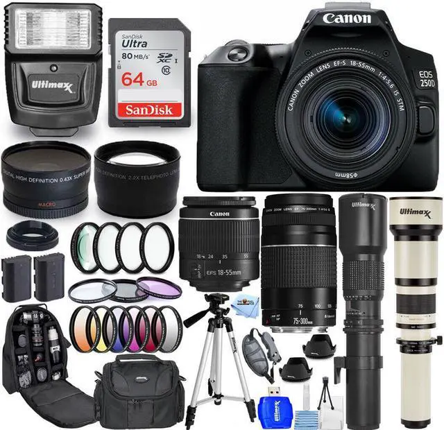 Main image of Canon EOS 250D / Rebel SL3 DSLR + 18-55mm + 75-300mm + 500mm + 650-1300mm Bundle