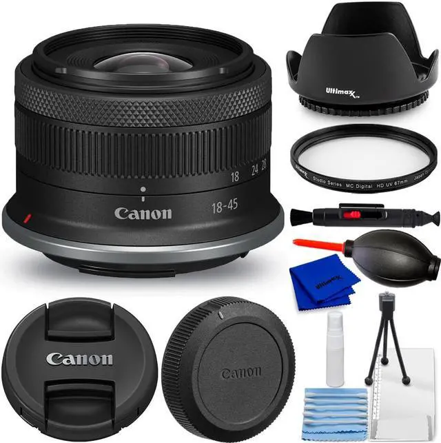 Main image of Canon RF-S 18-45mm f/4.5-6.3 IS STM Lens 4858C002 - 7PC Accessory Bundle