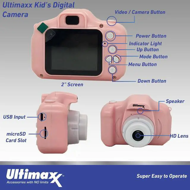 Alt view image 2 of 4 - Ultimaxx Digital Video Recorder Camera Kids Teens ages 8-12 Beginners with Games 32GB Micro SD Holiday Christmas Gift Kit