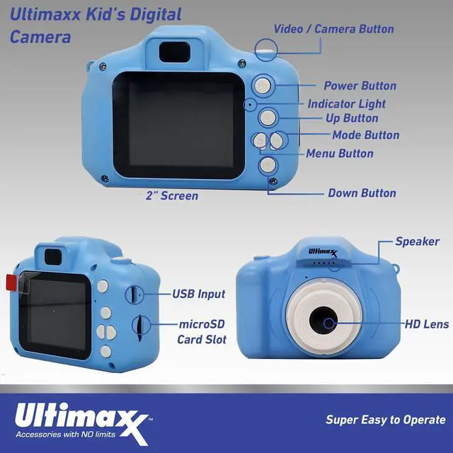 Alt view image 2 of 4 - Ultimaxx Digital Video Recorder Camera (Blue) Kids Teens ages 8-12 Beginners with Games 32GB Micro SD Holiday Christmas Gift Kit