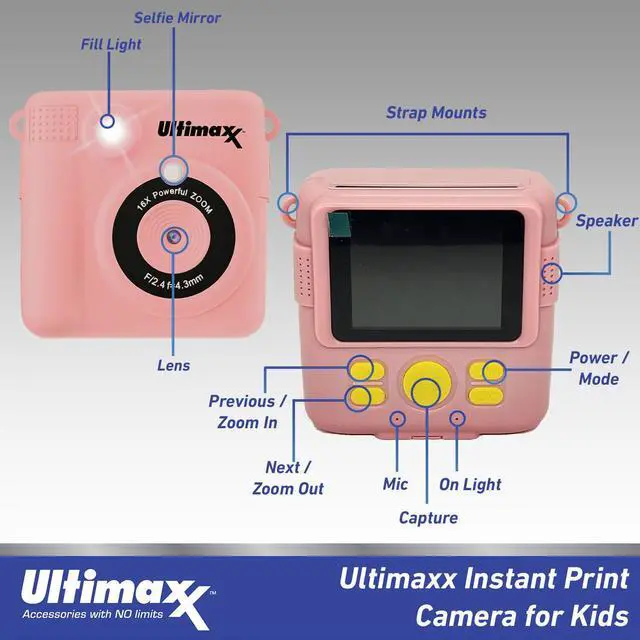 Alt view image 3 of 4 - Ultimaxx Instant Print Camera for Kids Teens ages 8-12 Beginners with 3 Printing Paper Rolls 32GB Micro SD Holiday Christmas Gift Kit