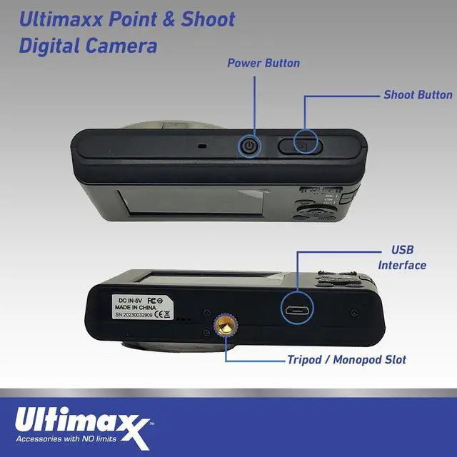 Alt view image 5 of 5 - Ultimaxx 44MP Digital Compact Camera with 16x Digital Zoom w/ 32GB Card Kit