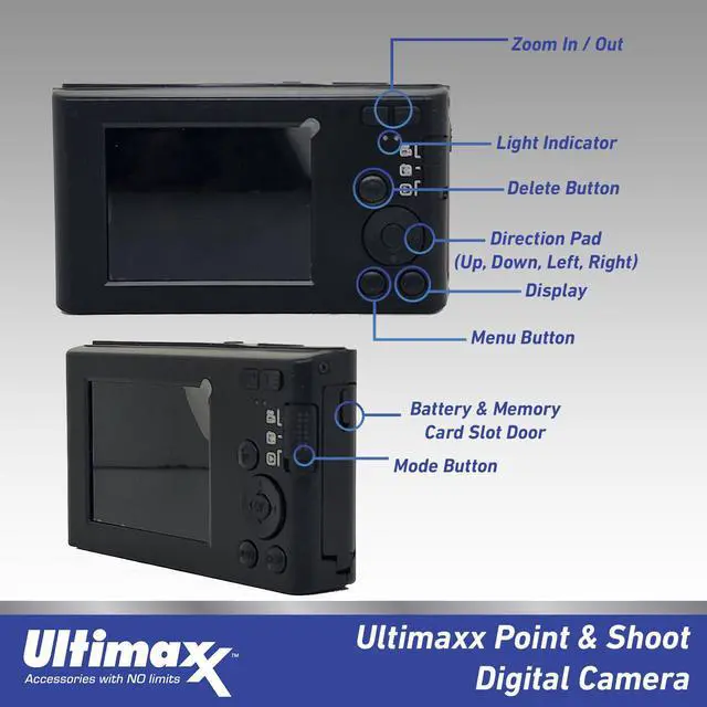 Alt view image 4 of 5 - Ultimaxx 44MP Digital Compact Camera with 16x Digital Zoom w/ 32GB Card Kit