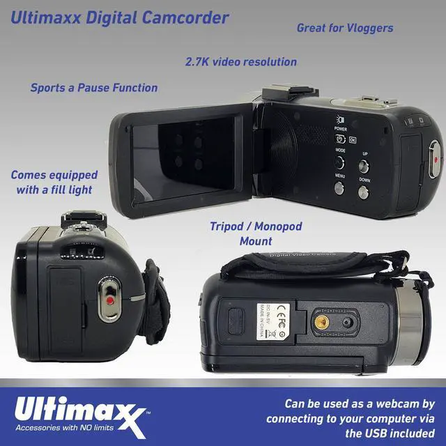 Alt view image 3 of 4 - Ultimaxx 4K Ultra HD Camcorder Video Vlogging Camera  with LED Light 42MP, 18x Digital Zoom with Remote Control 3.0" LCD Screen Christmas Holiday GIFT Kit