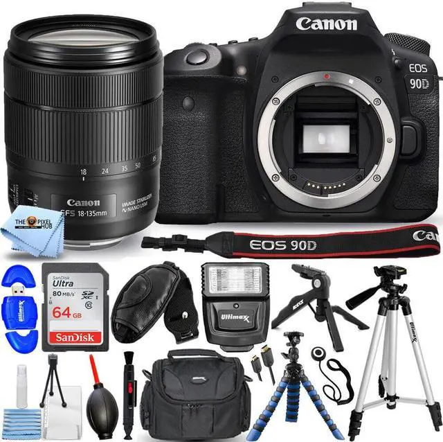 Main image of Canon EOS 90D DSLR Camera with 18-135mm Lens + 64GB + Flash + Tripod Bundle