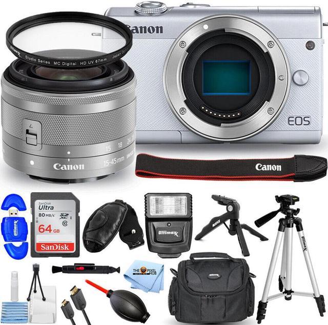 Canon EOS M200 Mirrorless Camera with 15-45mm (White) + 64GB +