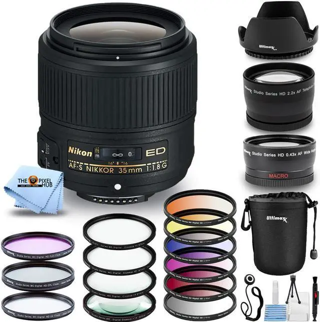 Main image of Nikon AF-S NIKKOR 35mm f/1.8G ED Lens (Black) + 3 Filter Kit + Pouch Bundle