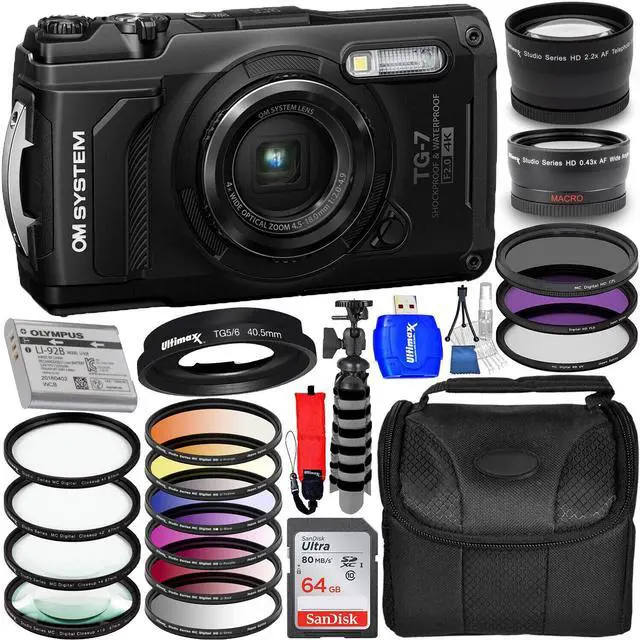 Main image of OM SYSTEM Tough TG-7 Digital Camera (Black) V110030BU000 - 12PC Accessory Bundle