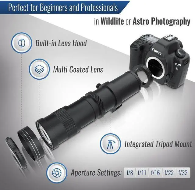 Alt view image 4 of 4 - Ultimaxx 420-800mm f/8 Telephoto Zoom Lens + T-Mount for Canon 90D 80D 70D 77D