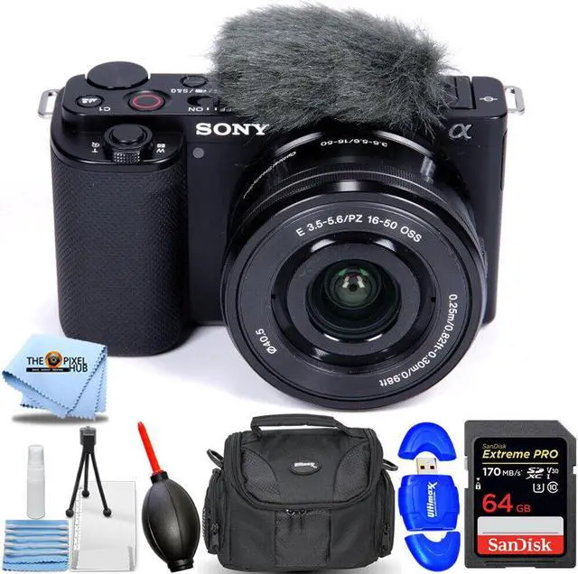 Main image of Sony ZV-E10 Mirrorless Camera with 16-50mm Lens (Black) - Accessory Bundle
