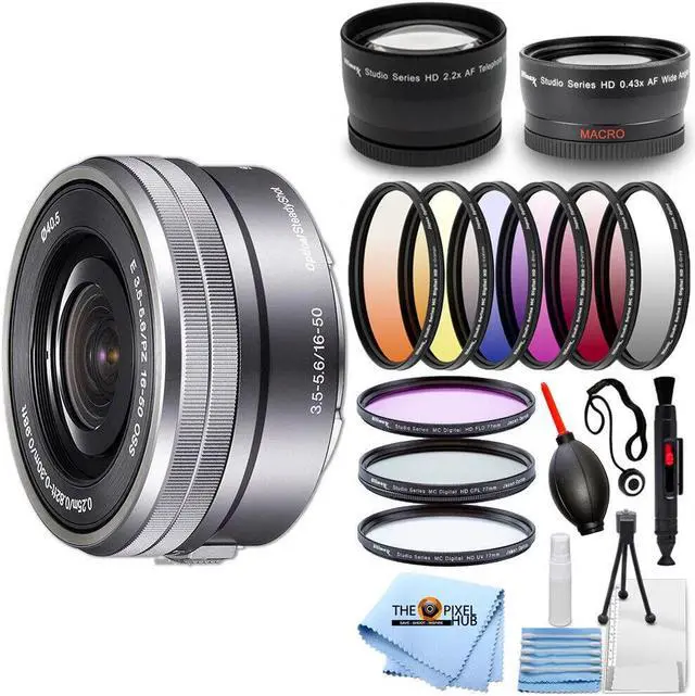 Main image of Sony E PZ 16-50mm f/3.5-5.6 OSS Lens (Silver) - White Box Filter Kit Bundle