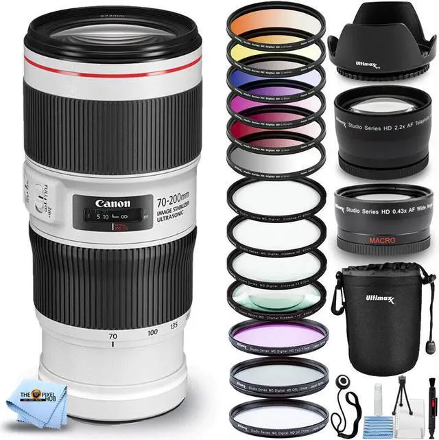 Main image of Canon EF 70-200mm f/4L IS II USM Lens + Macro/Close Up Lenses + Pouch Bundle