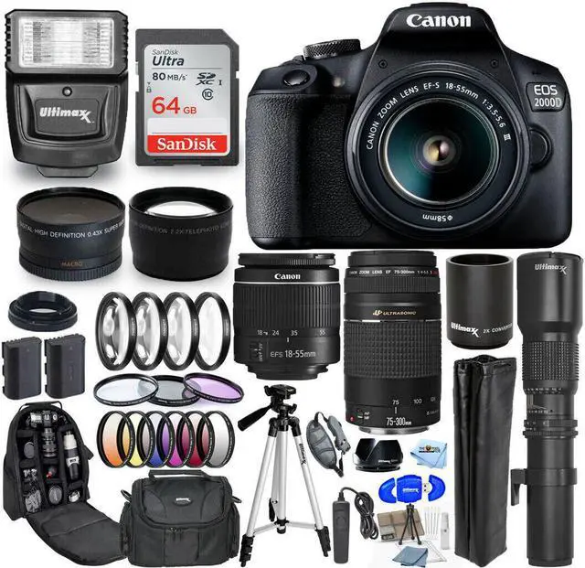 Main image of Canon EOS 2000D / Rebel T7 18-55mm + 75-300mm + 500mm 30 Piece Accessory Bundle
