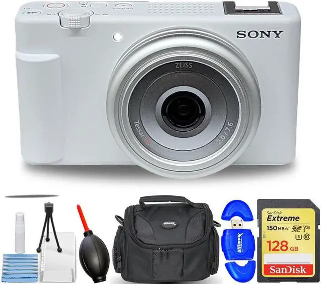 Main image of Sony ZV-1F Vlogging Camera (White) ZV1F/W - 7PC Accessory Bundle