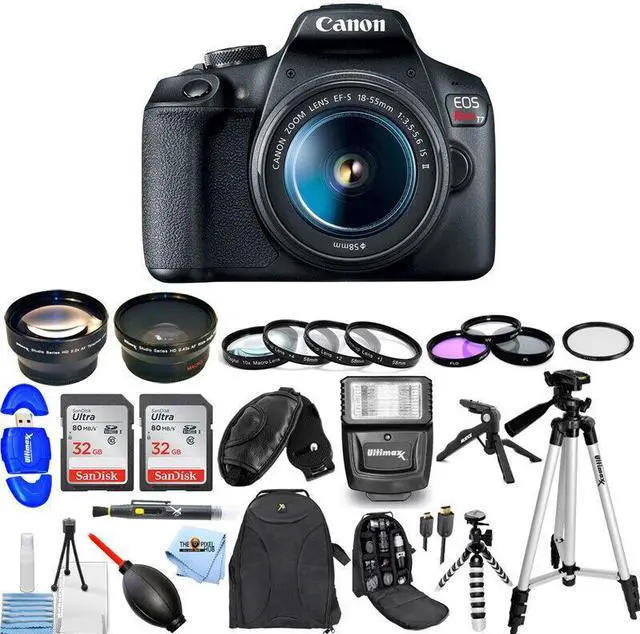 Main image of Canon EOS Rebel T7 Camera 3 Lens Kit 18-55mm + 32GB + Flash Top Value Bundle