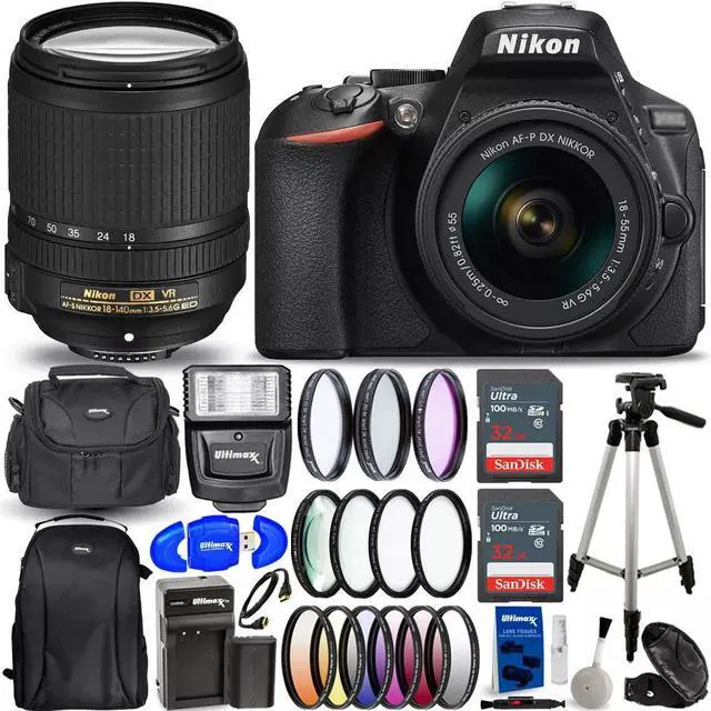 Main image of Nikon D5600 DSLR with AF-P 18-55mm + 18-140mm VR Lenses - 18PC Accessory Bundle