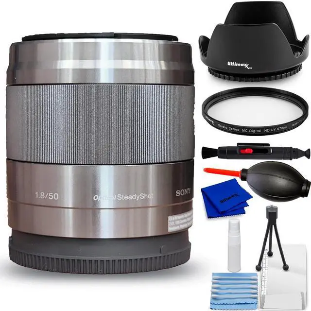 Main image of Sony E 50mm f/1.8 OSS Lens (Silver) SEL50F18 - 7PC Accessory Bundle