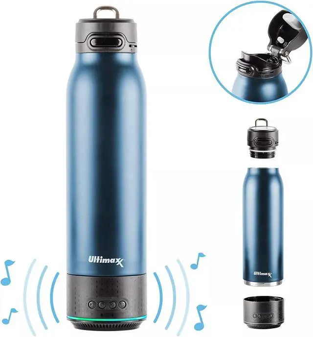 Main image of Vacuum Insulated Water Flask Bottle w/ Rechargeable Bluetooth Speaker Navy Blue