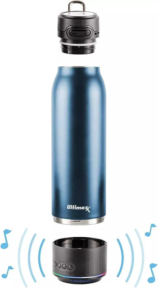 Alt view image 2 of 4 - Vacuum Insulated Water Flask Bottle w/ Rechargeable Bluetooth Speaker Navy Blue