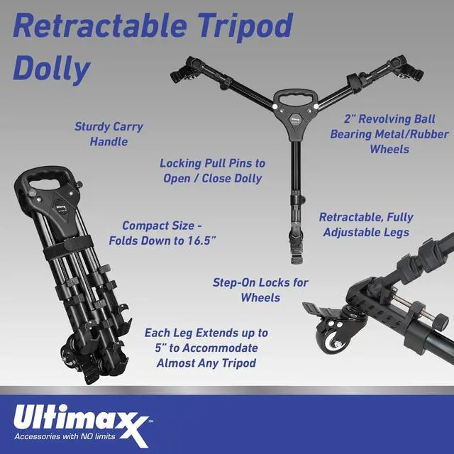Alt view image 6 of 6 - ULTIMAXX Professional Camera Tripod Dolly Folding Heavy Duty Wheels