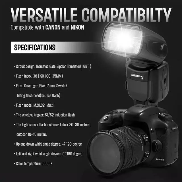 Alt view image 6 of 7 - Universal Auto Flash w/ LCD Display by Ultimaxx - 8PC Accessory Bundle