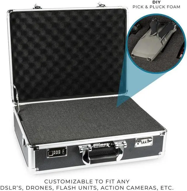 Alt view image 2 of 6 - Medium Aluminum Camera Drone Case DIY Customizable Foam with Dual Combo Locks