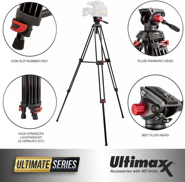 Main image of Portable Video Camera 72-inch 180cm 90 Degree Pivot Head Fluid Pan Tilt Tripod