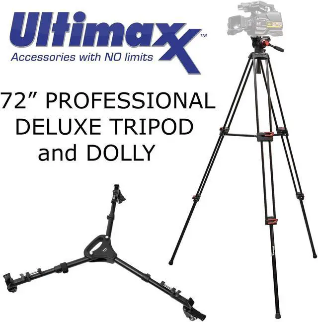Main image of 72" 180cm Portable Video Camera Tilt Tripod and Heavy Duty Dolly Bundle