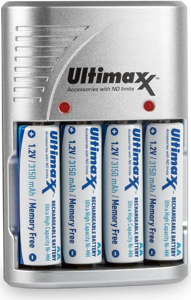 Main image of 4X Rechargeable 3150mAh Ultra High Capacity AA NiMH Batteries with Charger