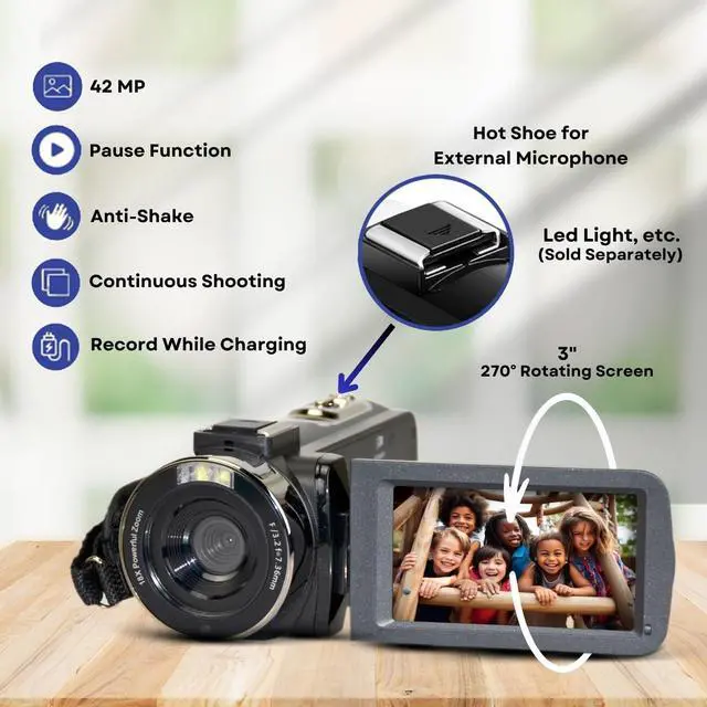 Alt view image 5 of 7 - GeniusTech Digital 42MP Video Camera w/ 64GB SD Card, Remote, Case and Cable Kit