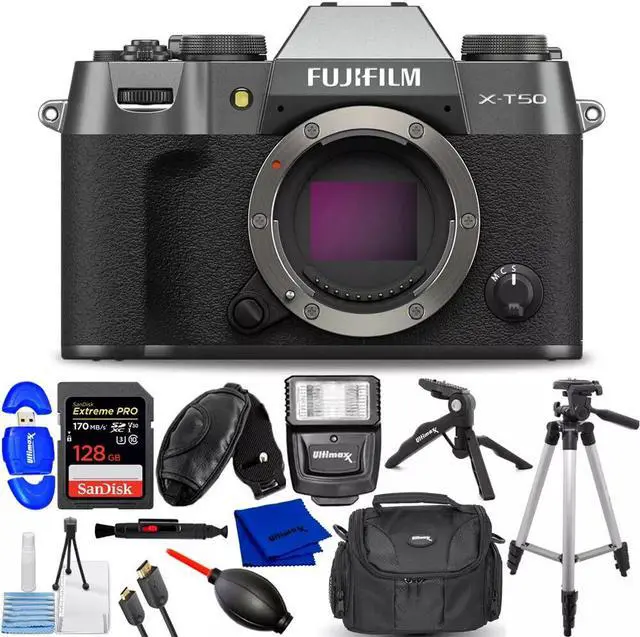 Main image of FUJIFILM X-T50 Mirrorless Camera (Charcoal Silver) 16828416 - 12PC Accessory Kit