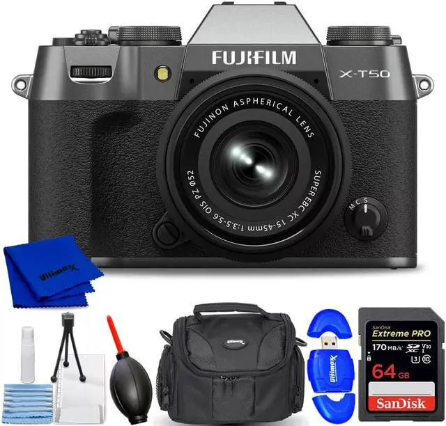 Main image of FUJIFILM X-T50 Mirrorless Camera with 15-45mm Lens (Charcoal Silver) Bundle