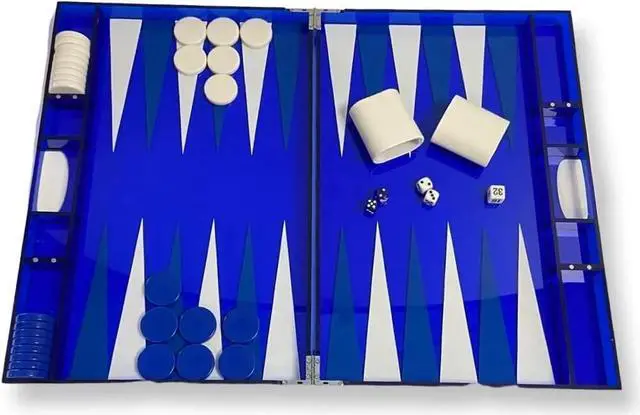 Main image of Lucite Acrylic Backgammon Set 18" Large Premium Board and Pieces (Clear Blue)
