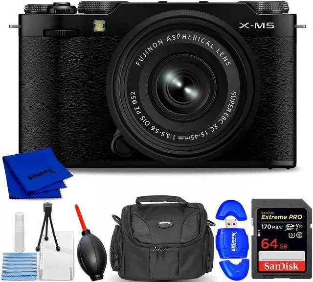 Main image of FUJIFILM X-M5 Mirrorless Camera with XC 15-45mm f/3.5-5.6 Lens (Black) - Bundle