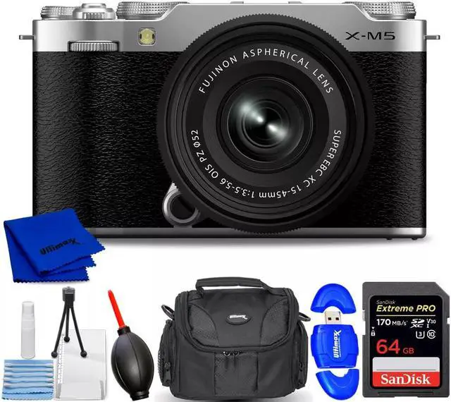 Main image of FUJIFILM X-M5 Mirrorless Camera with XC 15-45mm f/3.5-5.6 Lens (Silver) - Bundle