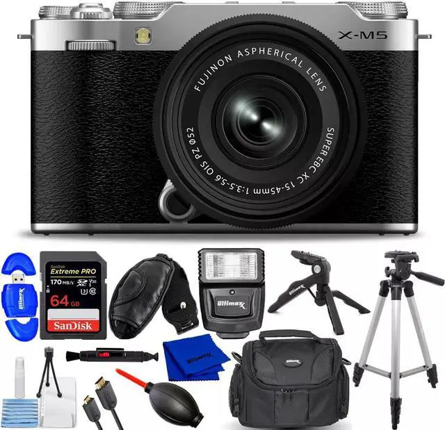 Main image of FUJIFILM X-M5 Mirrorless Camera with XC 15-45mm Lens (Silver) - 12PC Bundle