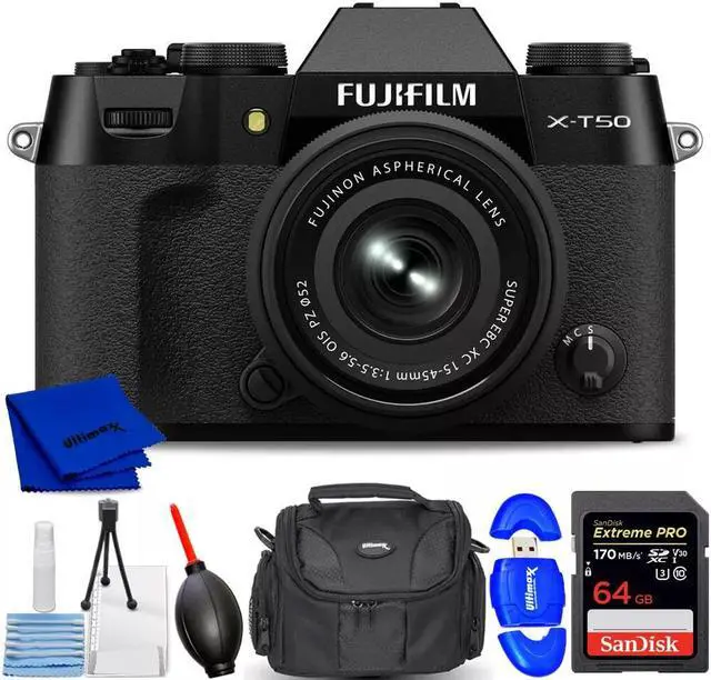 Main image of FUJIFILM X-T50 Mirrorless Camera with XC 15-45mm Lens (Black) Accesssory Bundle