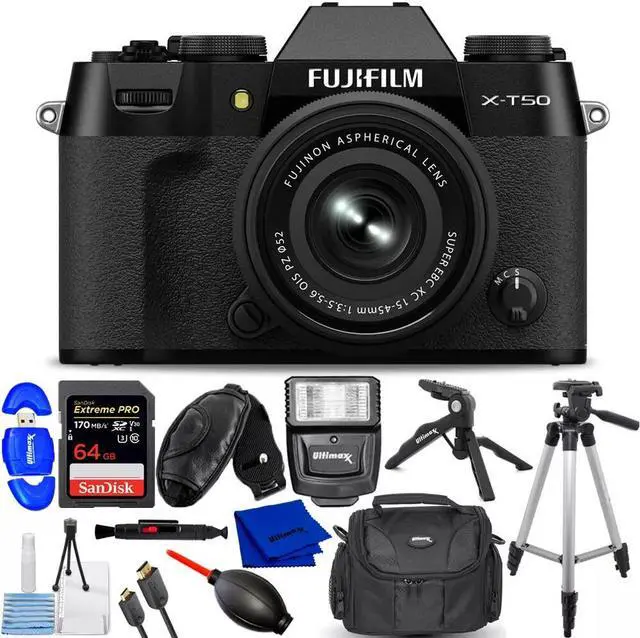 Main image of FUJIFILM X-T50 Mirrorless Camera with XC 15-45mm Lens (Black) - Accesssory Kit