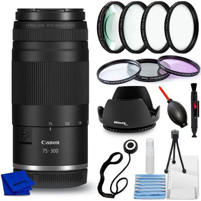 Main image of Canon RF 75-300mm f/4-5.6 Lens 7155C002 - 9PC Accessory Bundle